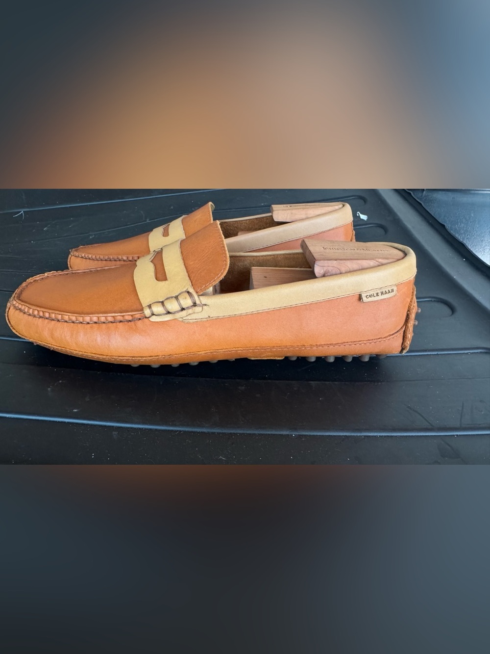 Cole Haan Two-Tone Tan & Cream Leather Penny Loafers